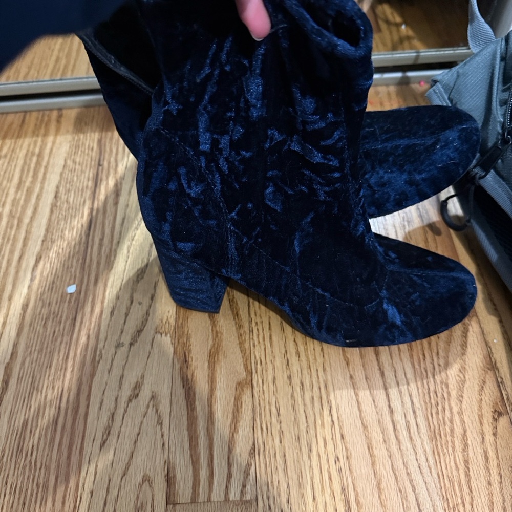 Velvet Ankle Boots - Navy